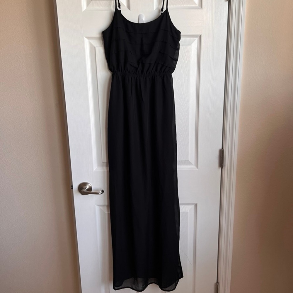 Wet Seal Black Maxi‎ Dress Spaghetti Strap Ruffle Detail Summer Dress Size M